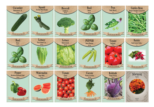 Classic Garden Pack - 15 Varieties of Non-GMO Heirloom Premium Seeds for Planting - Tomatoes, Peppers, Lettuce, Radish, Cucumber, Carrot, Watermelon, and More
