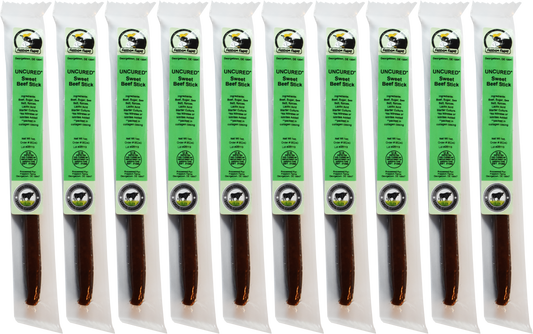 10 Pack Sweet Beef Sticks - Uncured - 100% Grass Fed & Grass Finished! No Nitrates or Nitrites Added!