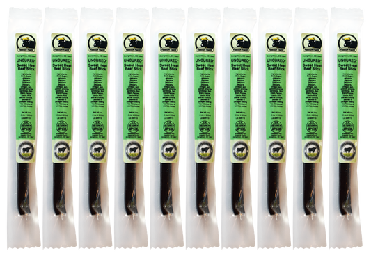 10 Pack Sweet Heat Beef Sticks - Uncured - 100% Grass Fed & Grass Finished! No Nitrates or Nitrites Added!