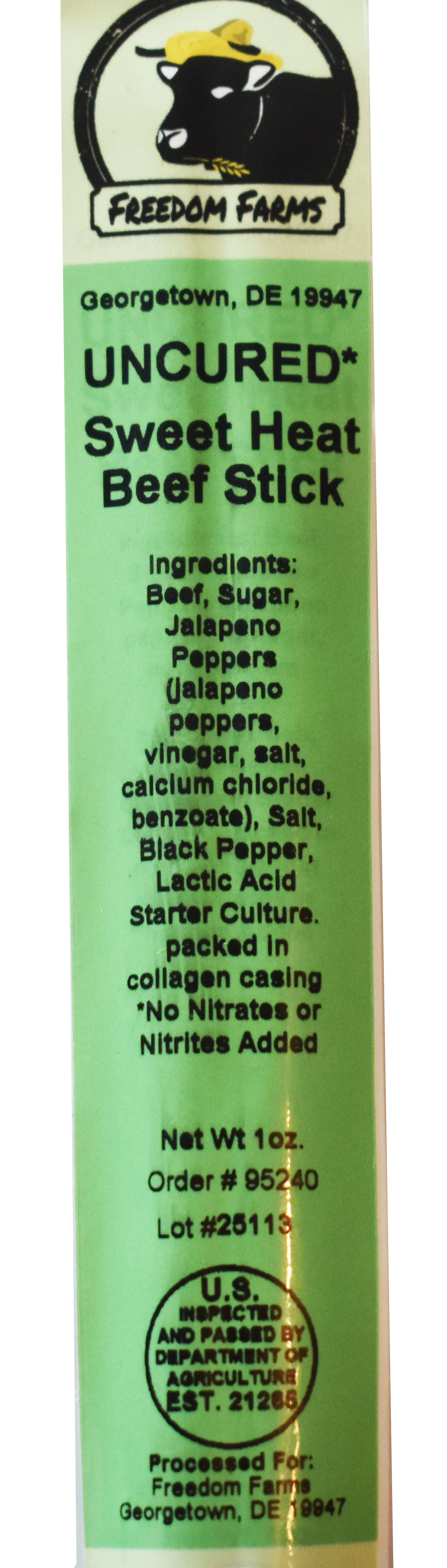10 Pack Sweet Beef Sticks - Uncured - 100% Grass Fed & Grass Finished! No Nitrates or Nitrites Added!