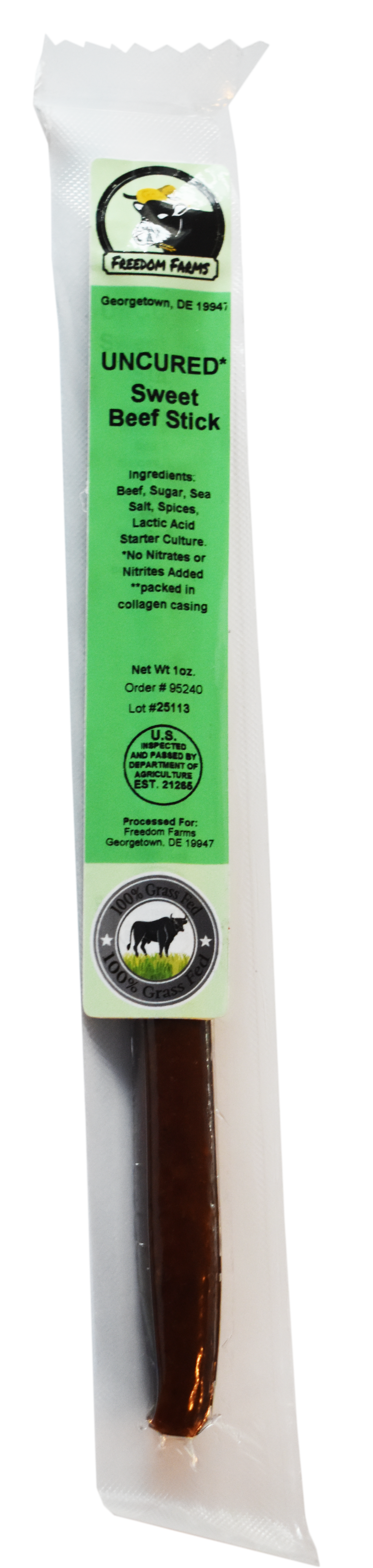 10 Pack Sweet Beef Sticks - Uncured - 100% Grass Fed & Grass Finished! No Nitrates or Nitrites Added!
