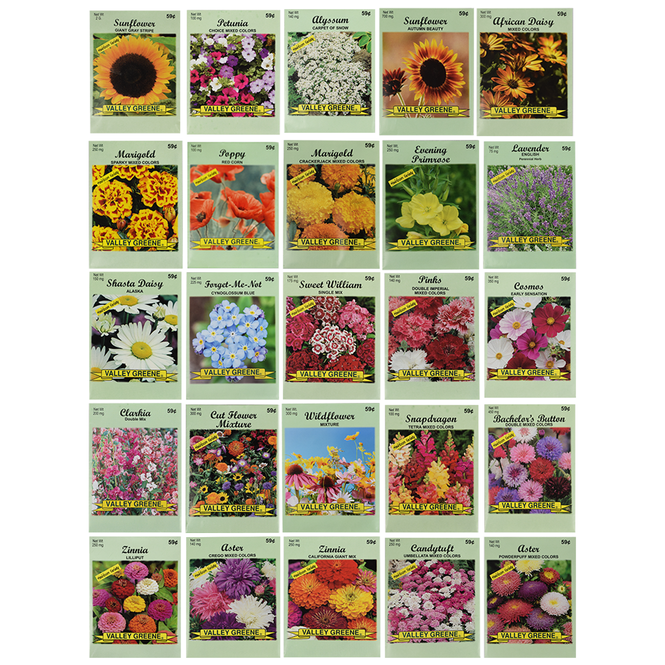 Set of 500 Assorted Valley Green Flower Seed Packets! Flower Seeds in Bulk - 10+ Varieties Included