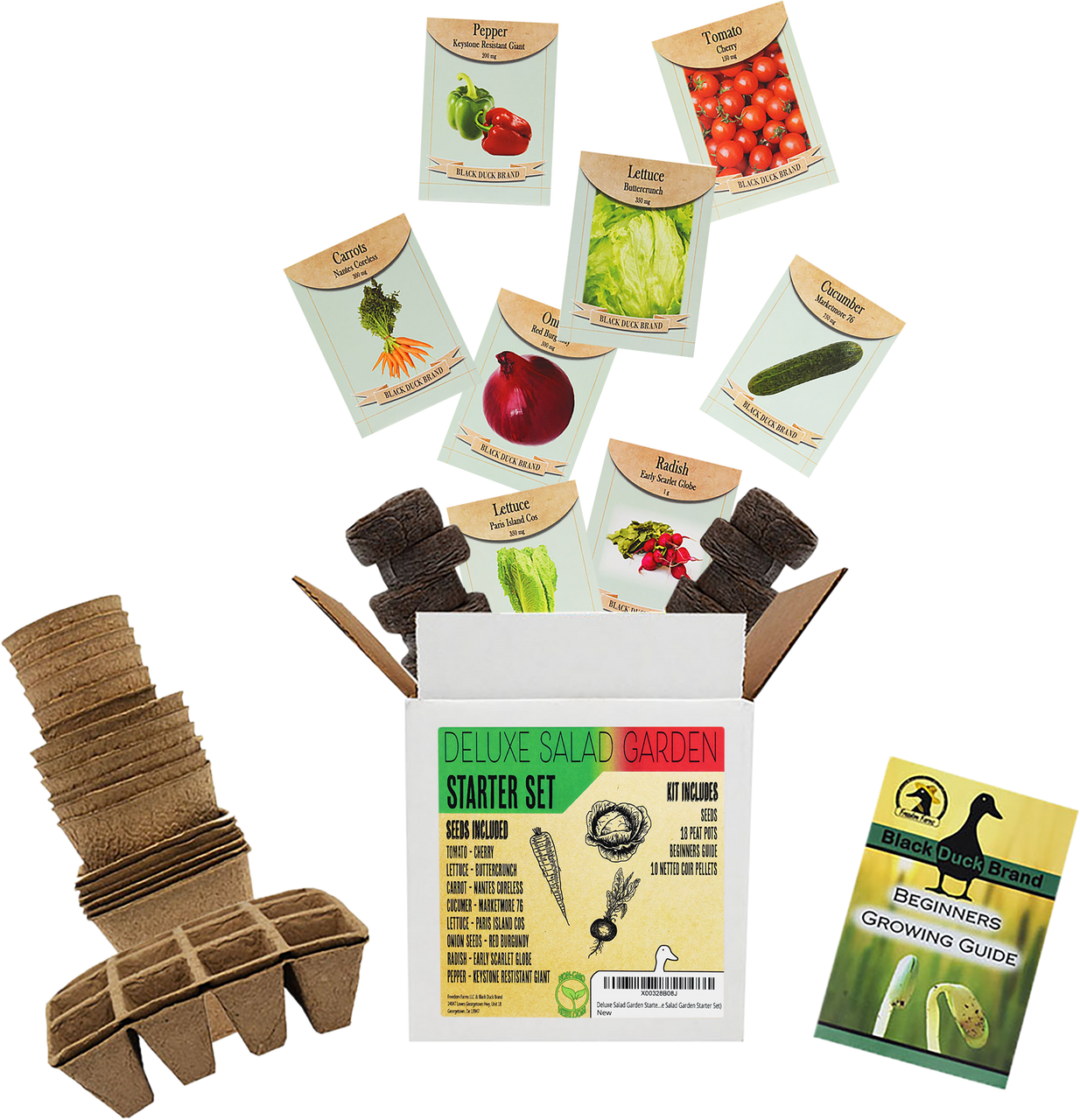 Deluxe Salad Garden Starter Kit - Includes: Seeds, Peat Pots, Netted Coir Pellets, and a Beginners Guide - Great for Beginners- Heirloom, Non-GMO
