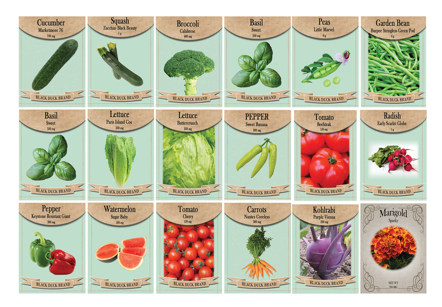 Classic Garden Pack - 15 Varieties of Non-GMO Heirloom Premium Seeds for Planting - Tomatoes, Peppers, Lettuce, Radish, Cucumber, Carrot, Watermelon, and More