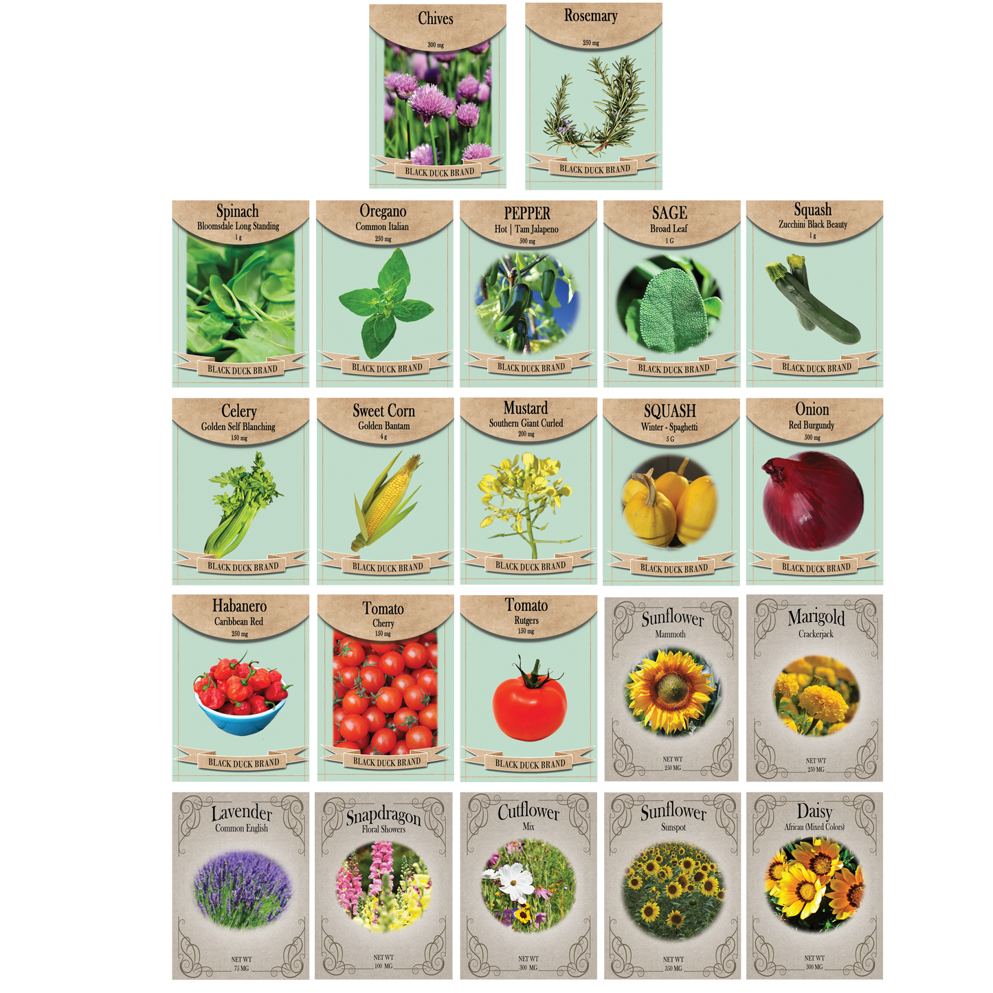 Flower & Vegetable Seed Set - 22 Varieties of Non-GMO Heirloom Premium Seeds for Planting - Tomatoes, Peppers, Squash, and More