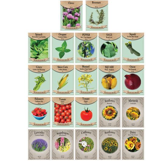 Flower & Vegetable Seed Set - 22 Varieties of Non-GMO Heirloom Premium Seeds for Planting - Tomatoes, Peppers, Squash, and More