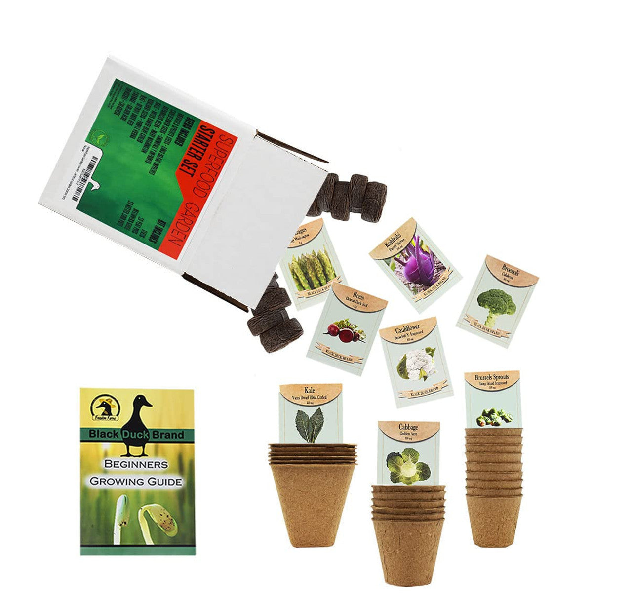 Deluxe Superfood Garden Starter Kit - Includes: Seeds, Peat Pots, Netted Coir Pellets, and a Beginners Guide - Great for Beginners - Heirloom, NON-GMO