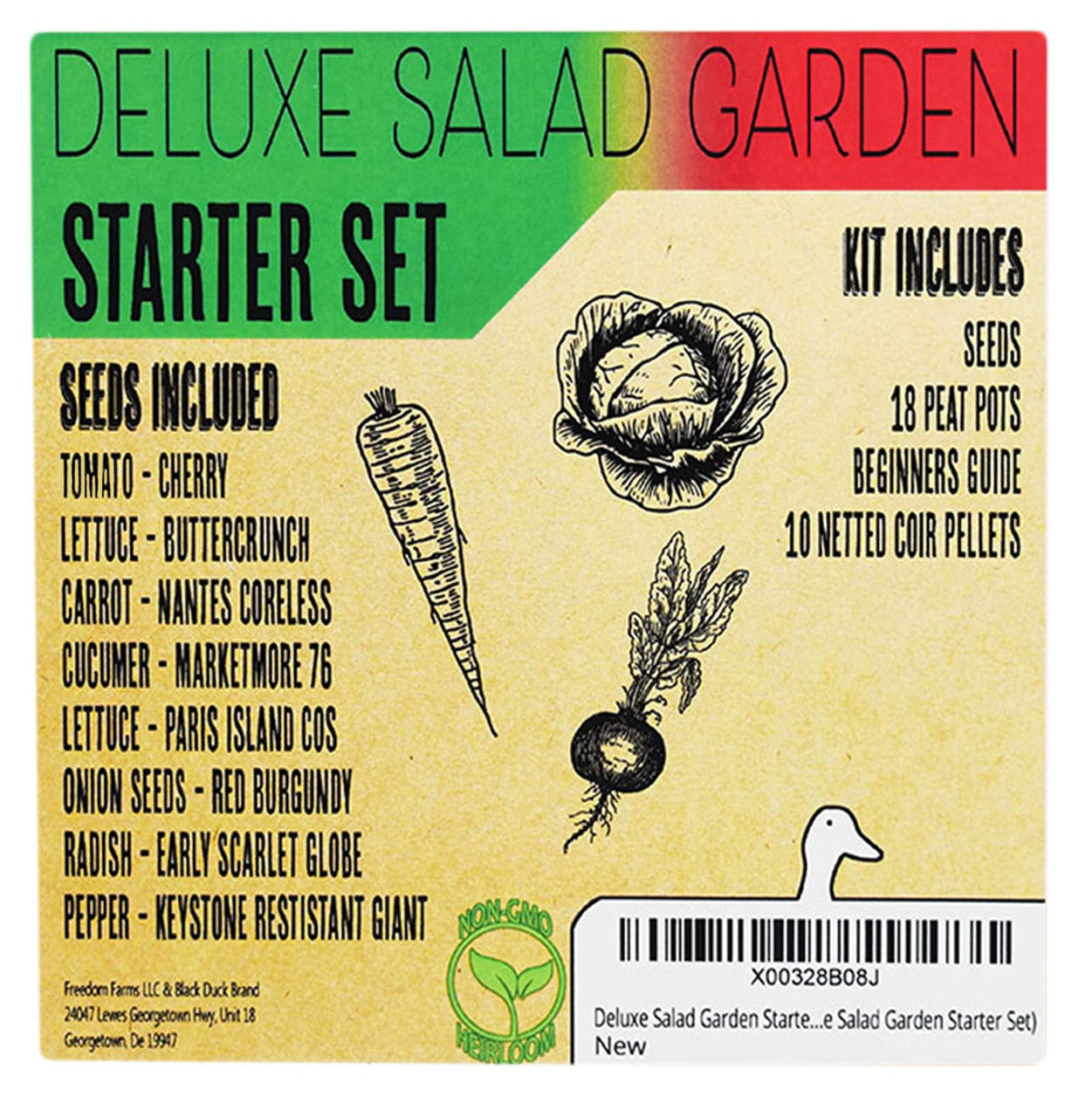 Deluxe Salad Garden Starter Kit - Includes: Seeds, Peat Pots, Netted Coir Pellets, and a Beginners Guide - Great for Beginners- Heirloom, Non-GMO