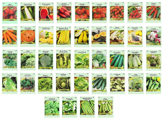 Set of 40 Packs of Assorted Heirloom Vegetable and Herb Seeds – Includes Freedom Farms Vegetable Set Bag - All 100% Non-GMO, Heirloom Seeds – Create a Diverse and Plentiful Garden!