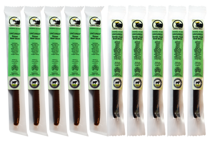10 Pack Sweet Heat & Sweet Beef Sticks - Uncured - 100% Grass Fed & Grass Finished! No Nitrates or Nitrites Added!