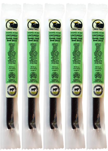 10 Pack Sweet Heat Beef Sticks - Uncured - 100% Grass Fed & Grass Finished! No Nitrates or Nitrites Added!