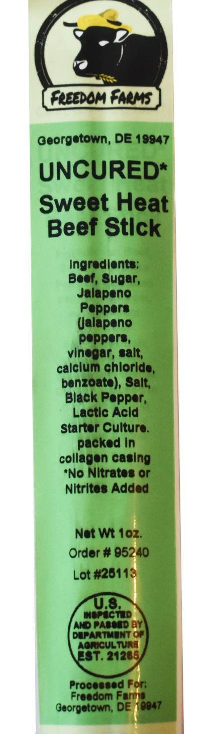 10 Pack Sweet Beef Sticks - Uncured - 100% Grass Fed & Grass Finished! No Nitrates or Nitrites Added!