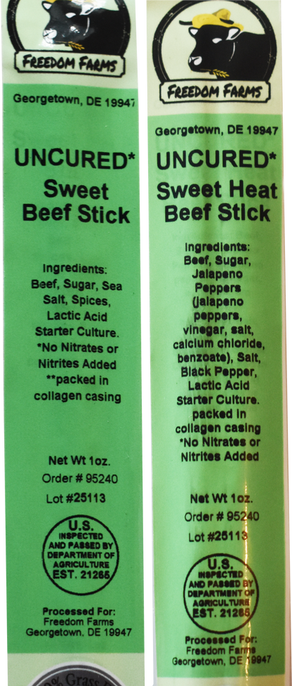 10 Pack Sweet Heat & Sweet Beef Sticks - Uncured - 100% Grass Fed & Grass Finished! No Nitrates or Nitrites Added!