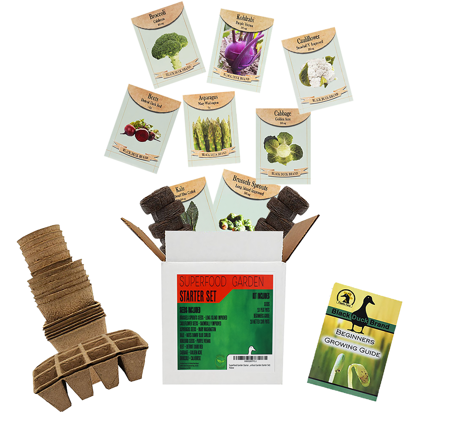 Deluxe Superfood Garden Starter Kit - Includes: Seeds, Peat Pots, Netted Coir Pellets, and a Beginners Guide - Great for Beginners - Heirloom, NON-GMO