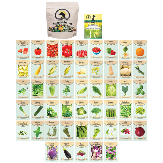 Set of 50 Assorted Vegetable Packets with Beginners Growing Guide & Mylar Storage Bag | Non-GMO | Heirloom