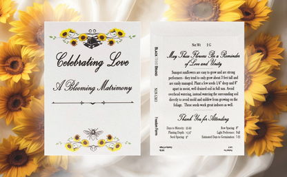 Sunflower Wedding Favor Seed Packets – 'Celebrating Love' & 'A Blooming Matrimony' – Meaningful Guest Keepsakes