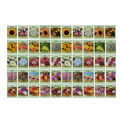 Set of 50 Flower Seed Packets - Flower Seeds in Bulk - 15 or More Varieties Available - Great for Creating Colorful Gardens