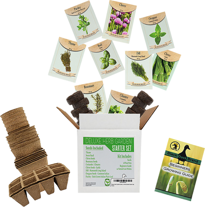 Deluxe Herb Garden Starter Kit - Includes: Seeds, Peat Pots, Netted Coir Pellets, and a Beginners Guide - Great for Beginners - Heirloom, Non-GMO