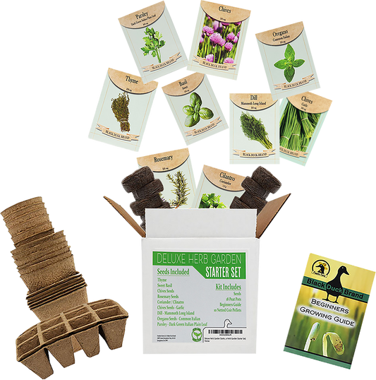 Deluxe Herb Garden Starter Kit - Includes: Seeds, Peat Pots, Netted Coir Pellets, and a Beginners Guide - Great for Beginners - Heirloom, Non-GMO