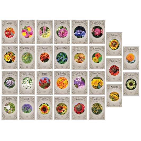 Set of 29 Premium Variety Flower Seed Packets - Heirloom Non-GMO and Proudly Sourced in The USA