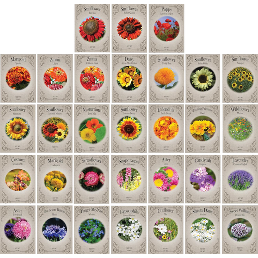 Set of 31 Premium Variety Flower Seed Packets - Heirloom Non-GMO and Proudly Sourced in The USA