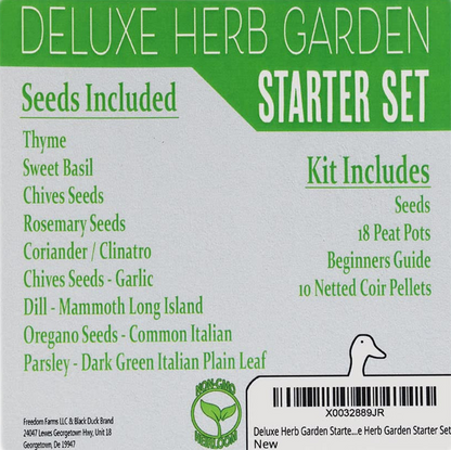 Deluxe Herb Garden Starter Kit - Includes: Seeds, Peat Pots, Netted Coir Pellets, and a Beginners Guide - Great for Beginners - Heirloom, Non-GMO