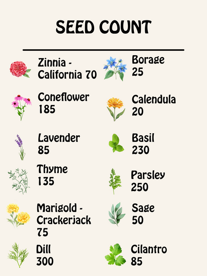 Medicinal Herb and Flower Set - 12 Varieties of Non-GMO and Heirloom Flowers and Herbs - Basil, Cilantro, Calendula, Lavender, Sage, and More
