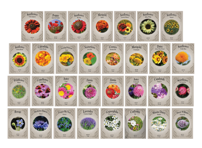 Set of 31 Premium Variety Flower Seed Packets - Heirloom Non-GMO and Proudly Sourced in The USA