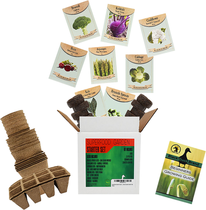 Deluxe Superfood Garden Starter Kit - Includes: Seeds, Peat Pots, Netted Coir Pellets, and a Beginners Guide - Great for Beginners - Heirloom, NON-GMO